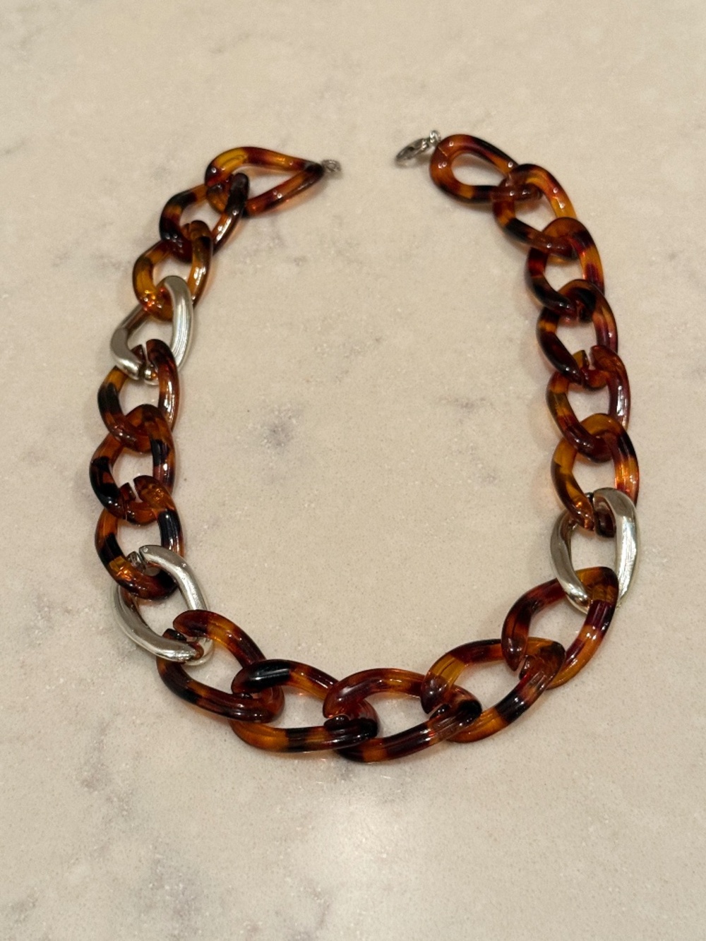 Vintage Chunky Tortoiseshell & Silver-tone Acrylic Link Necklace